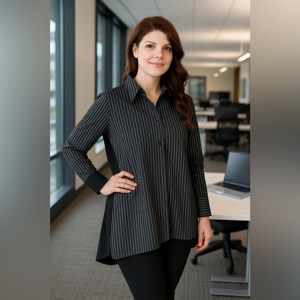 Stella Carakasi Real Life Tunic Stripe Stretch Poplin Black White Size Small